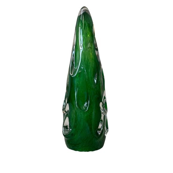 Hand Blown Solid Art Glass CHRISTMAS TREE 11in Green Holiday Decor NEW - Picture 10 of 10